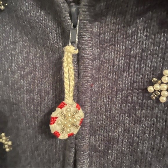 Vintage Christmas Ugly Zip Up Sweater With Snowmen Pearled Embroiderer - Picture 4 of 6